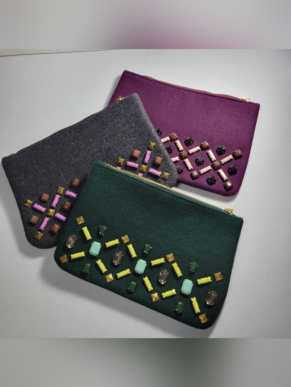 NEW Set of 3 Shiraleah Jeweled Clutch Pouches - Wool & Cotton Blend (Never Used)